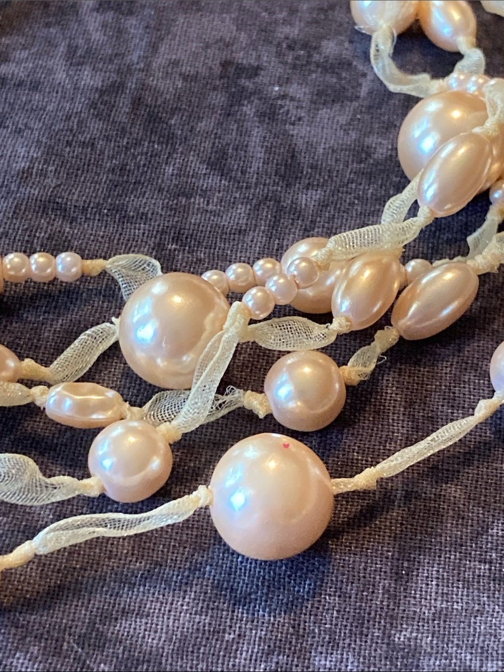 Ivory Multi-Strand Bead & Chiffon Ribbon Necklace - Picture 2 of 8